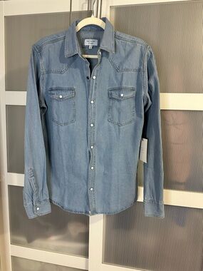 Precedent Denim Shirt Small NWT Light Wash Snap Button Western Style